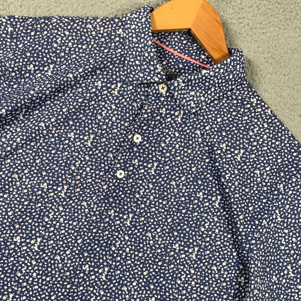 Johnnie-O Gino Polo Shirt Mens Large Blue Floral Madison Club Golf Short Sleeve